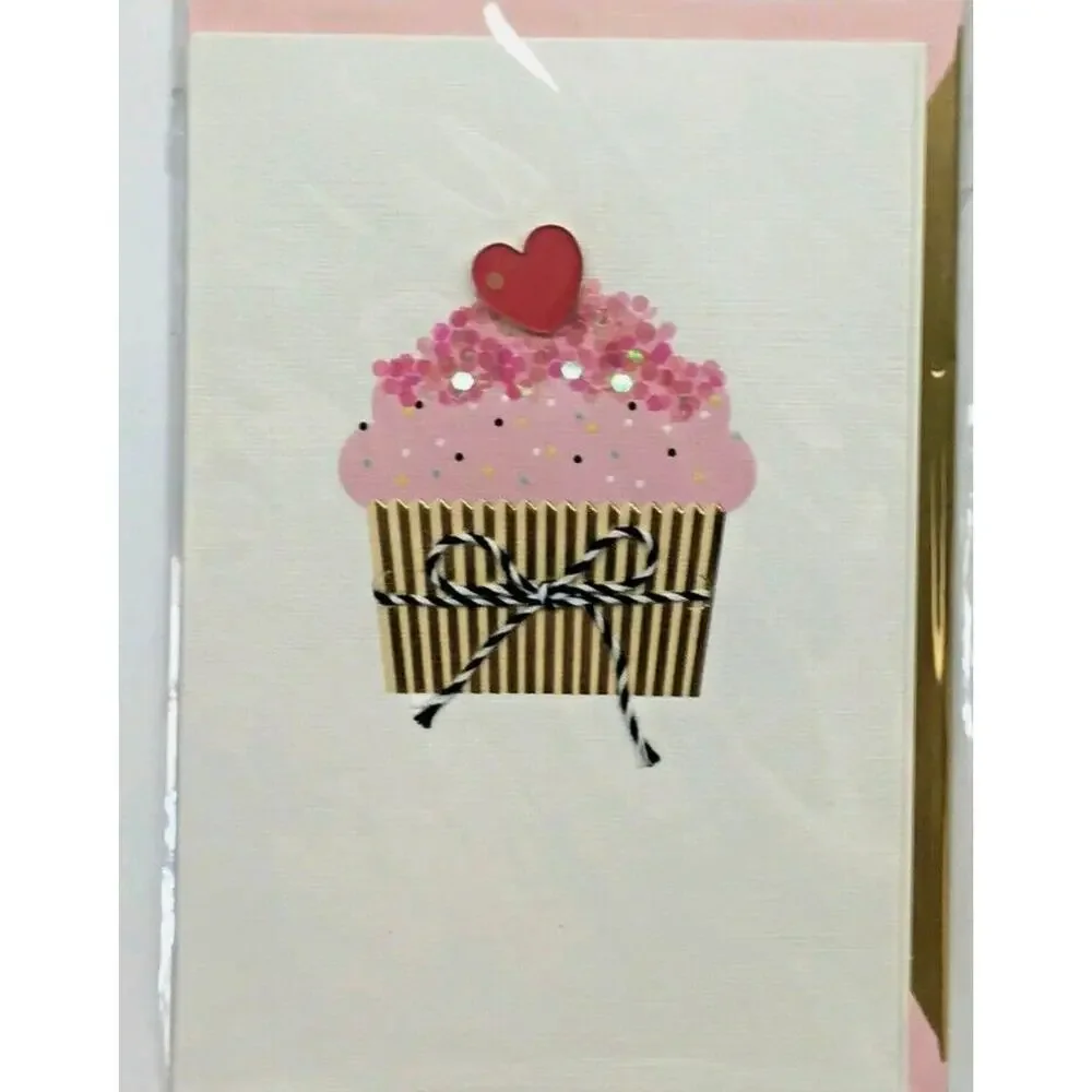 Hallmark Signature Valentine's Day CUPCAKE Sprinkles on top 3-D Card & Envelope